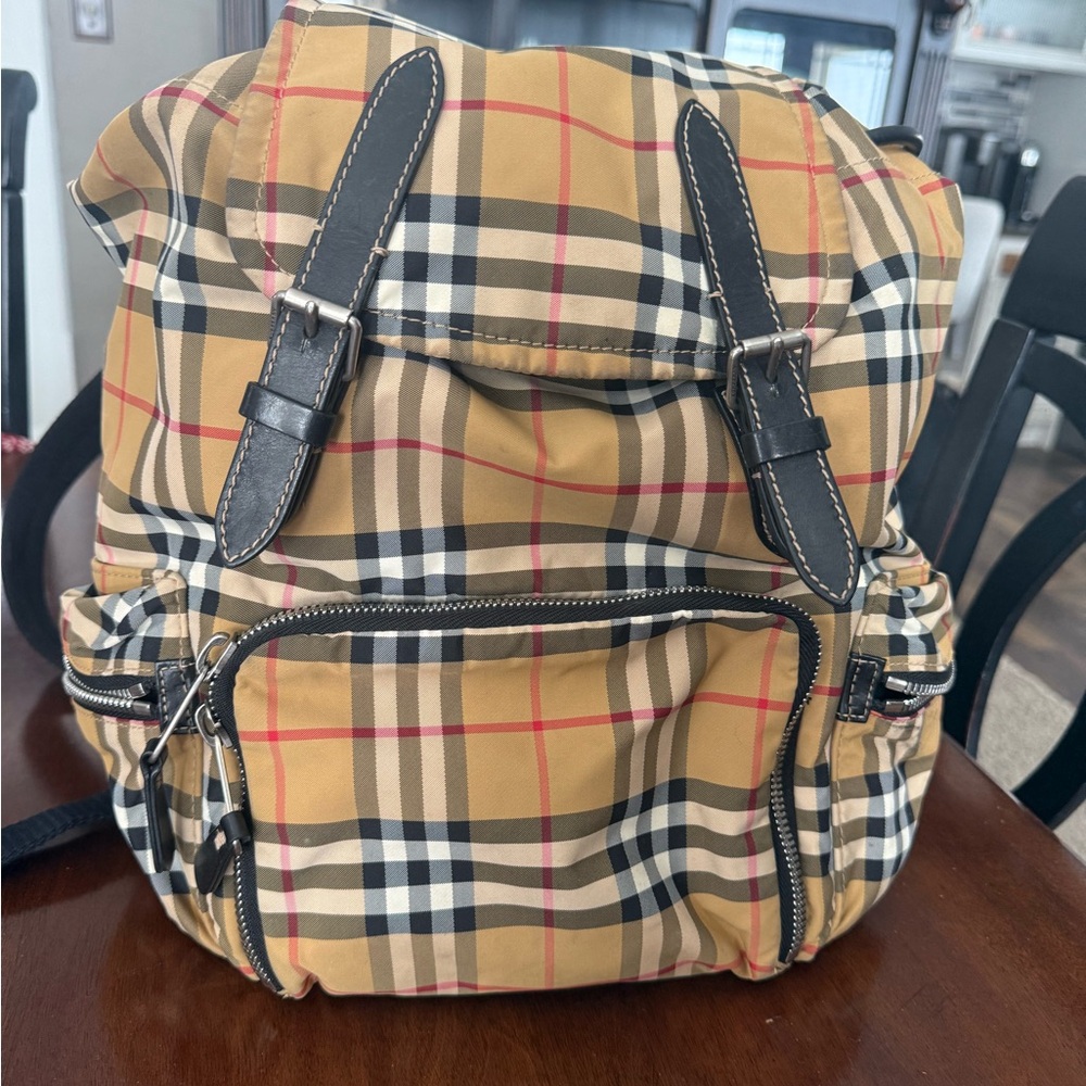 Burberry Beige and Black Checkered Backpack